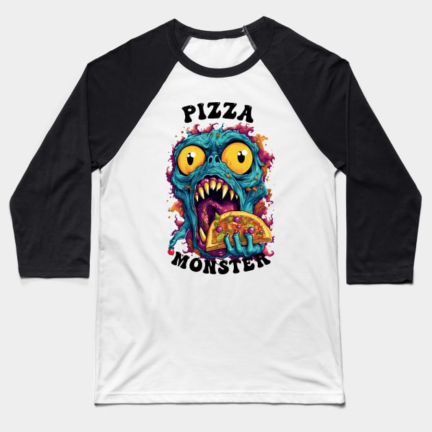 The Pizza Monster Baseball T-Shirt by Obotan Mmienu